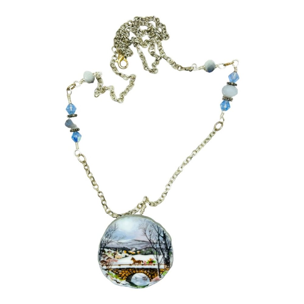 1989 Avon Dashing Through The Snow Broken China Necklace W Multifaceted Crystals - Picture 11 of 17